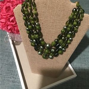 Beautiful Vintage  4 strands  Green Necklace from Germany.🦚💐📿